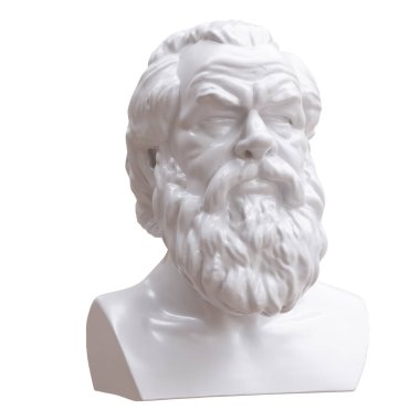 Sokrates heykeli beyaz üzerine izole edilmiş, Antik Yunan filozof mermer kafası, 3D