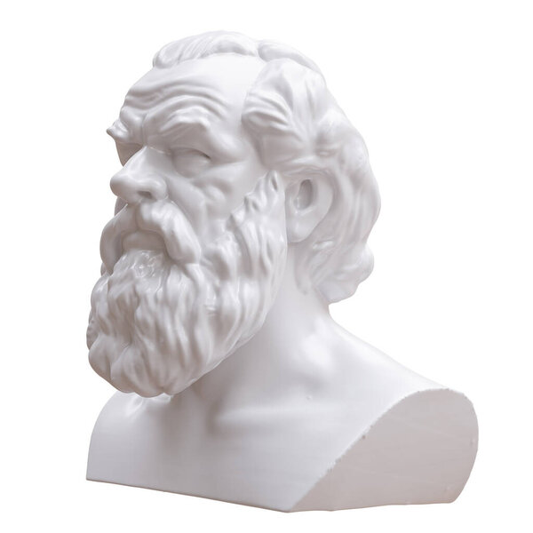 Socrates statue isolated on white, Ancient greek philosopher marble head, 3d render