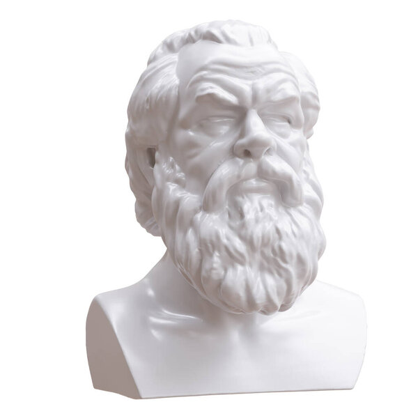 Socrates statue isolated on white, Ancient greek philosopher marble head, 3d render