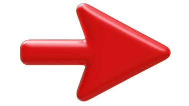 Kırmızı ok simgesi beyaza izole edildi. Doğru yön gösterici, 3d görüntüleyici