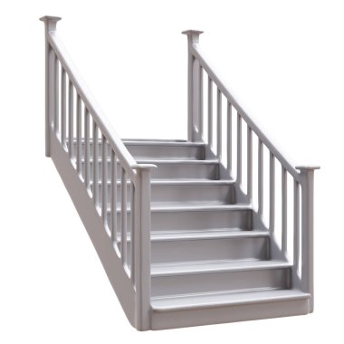 Korkuluklu merdiven, beyaz üzerine izole edilmiş, 3 boyutlu.