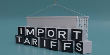 Gümrük ve kargo konateratörü ithal et, gümrük zammı, ticari savaş konsepti. 3d hazırlayıcı