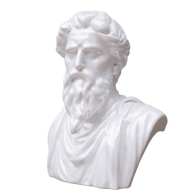 Beyazda izole edilmiş bir adamın mermer heykeli. Antik Yunan heykeli erkek kafası ve göğüs kemiği. 3d hazırlayıcı
