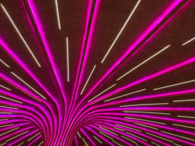 LED ışık şeritli modern tavan kurulumu. Gelecekçi iç aydınlatma şablonu, çağdaş kamusal alan