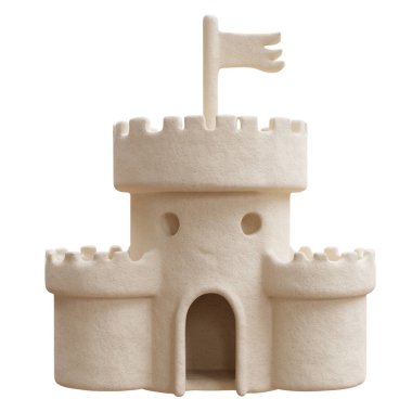 Kumdan kale beyaz, yaz tatili, sahilde çocuklar eğleniyor. 3d hazırlayıcı