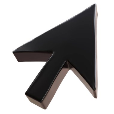 Fare imleci siyah ok beyaz üzerinde izole, Bilgisayar işaretleyici simgesi, 3d render