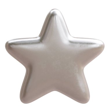 Beyazda izole edilmiş gümüş yıldız. Noel ağacı süslemesi, 3D görüntüleme