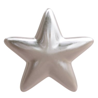 Beyazda izole edilmiş gümüş yıldız. Noel ağacı süslemesi, 3D görüntüleme