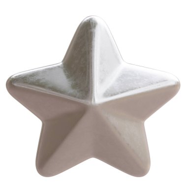 Beyazda izole edilmiş gümüş yıldız. Noel ağacı süslemesi, 3D görüntüleme