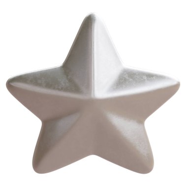 Beyazda izole edilmiş gümüş yıldız. Noel ağacı süslemesi, 3D görüntüleme