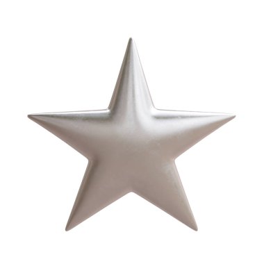 Beyazda izole edilmiş gümüş yıldız. Noel ağacı süslemesi, 3D görüntüleme