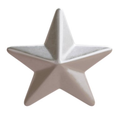 Beyazda izole edilmiş gümüş yıldız. Noel ağacı süslemesi, 3D görüntüleme