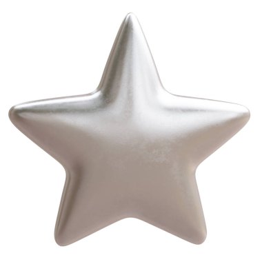 Beyazda izole edilmiş gümüş yıldız. Noel ağacı süslemesi, 3D görüntüleme