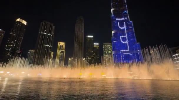 Burj Halife Deki Muhteşem Dans Çeşmeleri Dubai Deki Ikonik Burj — Stok video