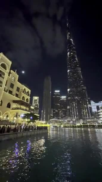 Geceleri Burj Halife Nin Parlak Güzelliği Burj Halife Nin Büyüleyici — Stok video