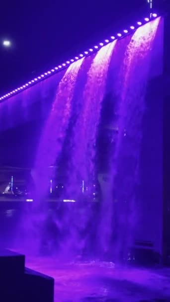 Magic Extraordinary Bridge Colorful Waterfall City Nighttime Charm Extraordinary Bridge — Stock Video