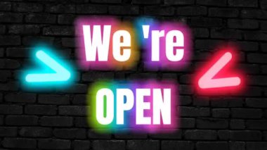Dükkan, market, berber dükkanı, iş yeri, şirket ve evcil hayvan dükkanları için uygun neon yazılar içeren bir animasyon videosu.