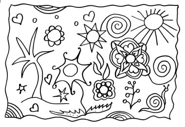 boyama kitabı anti-stres doğa kaynak ağacı çiçek güneş çimen