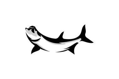 Tarpon Balıkları Deniz Doğası Balık Logosu Tasarım Vektörü Silhoutte