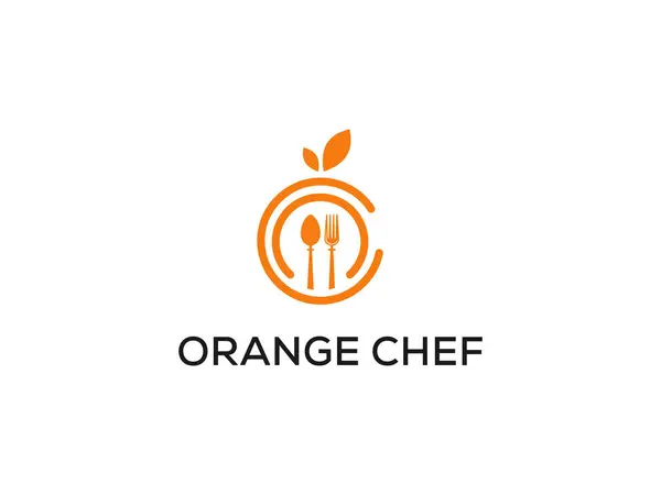 Orange Fruit with Spone and Knife Restoran Tasarım Elemanı Grafik Minimalist Logo Vektörü