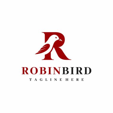 Robin Bird ikon tasarım şablonu. Robin Bird, R harfi logoti ile. Bir Robin Bird çizgisi sanat silueti.
