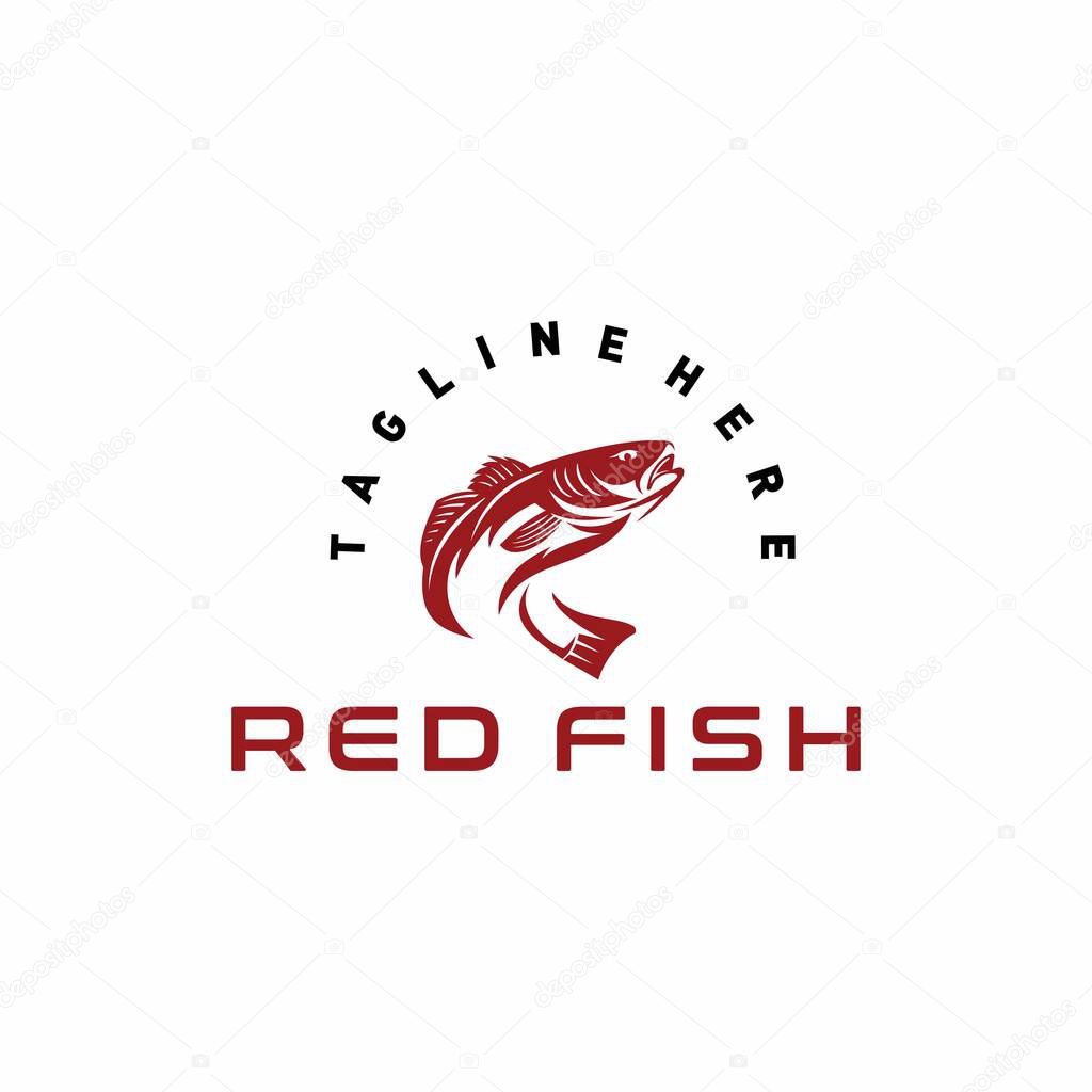 Redfish icon design template. Redfish icon symbol logotype. A redfish line art silhouette.