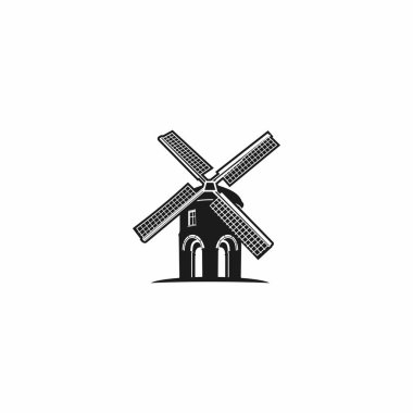 Windwill simge tasarım şablonu. Windwill simgesi silueti. Müthiş bir yapı çizgisi sanat logosu