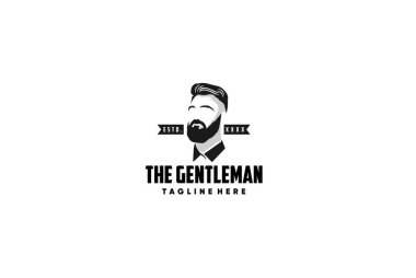 Muhteşem Sakallı Adam Logosu Amblem Şablonu Renkli Tasarım Logosu