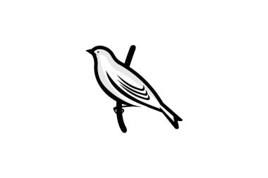 Muhteşem Anahat Linnet Kuş Siyah Logo Tasarımı Silhoutte