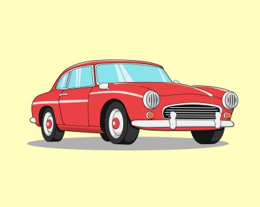 Kırmızı klasik retro araba çizimi, klasik araç tasarımı