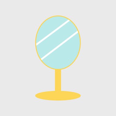 Kadın ayna çizimi. Altın ayna, arka planda klasik tarzda yapılmış. Vektör izole illüstrasyonu.