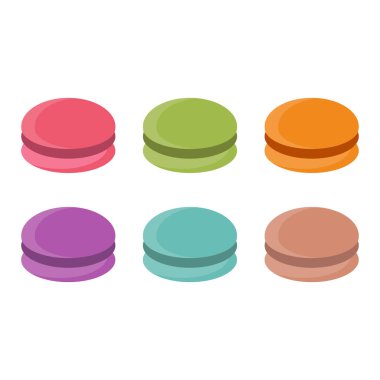 Beyaz arkaplanda Macaroons vektör simgesi. Klasik badem kurabiyeleri, her amaç için harika bir tasarım. Güzel set..