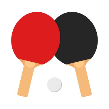 Masa tenisi raketi ve top vektör ikonu. Oyun arkaplan tasarımı için çizgi film pinpon raketi. Ayrı nesne.