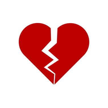 Kırık kalp vektör simgesi beyaz arka planda. İzole edilmiş kırık kalp taşıyıcısı. Aşk sembolü.