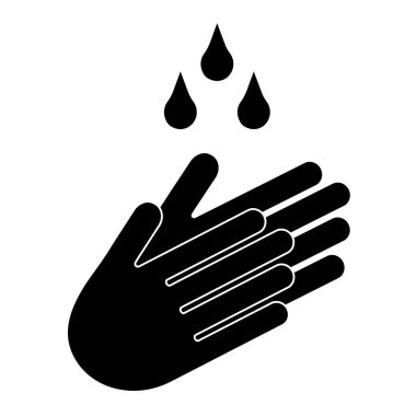 Beyaz arka planda ellerini yıkayan ikon. Vektör su damlaları. İzole vektör.