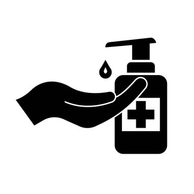 El ve antiseptik vektör ikonu. El yıkama dezenfektanı. Web tasarımı için simge. İzole vektör.