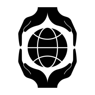 Kara ellerle yapılan ilüzyon dünya ikonunu kurtarır. Soyut el, dünya ikonunu konsept tasarım için kurtarır. Doğayı kurtar.