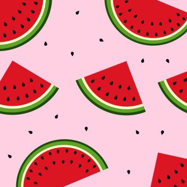 Çizgi film tarzında karpuz deseni. Suluboya kırmızı, pürüzsüz desen. Vektörsüz arkaplan.
