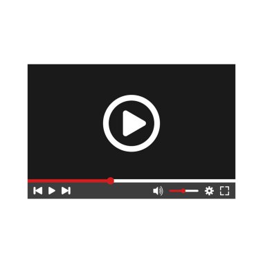 Video oynatıcı şablonu. Web arkaplan tasarımı için video oynatıcı vektörü ile vektör illüstrasyonu. Çal düğmesi illüstrasyonu.