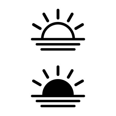 Sanat tarzında yükselen güneş ikonu. Gün doğumu vektör simgesi. Vektör çizimi izole edildi.