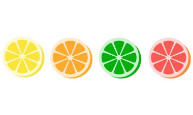 Taze narenciye seti. Limon, portakal, limon ve greyfurt dilimleri. Tatlı yemek..