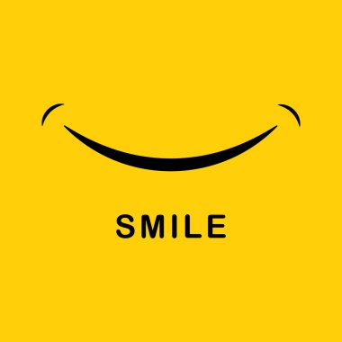 Gülümseme simgesi logo şablonu tasarımı. Sarı arka planda gülümseyen logo. Eğlenceli yüz vektörü.