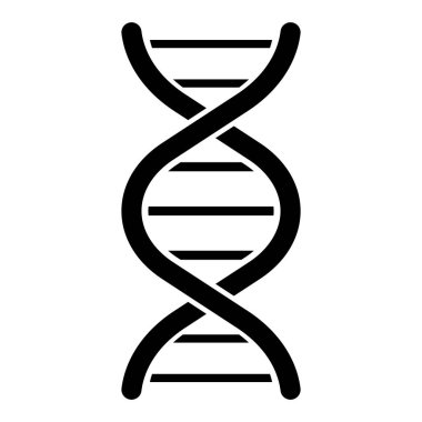DNA ikon vektörü. DNA sembolü. Siyah gen ikonu. Beyaz arkaplanda genetik sarmal.