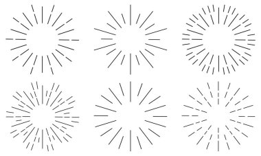 Güneş patlaması vektör simgesi ayarlandı. Soyut güneş ışınları elle çizilmiş. El çizimi siyah güneş ışınları ile klasik set.