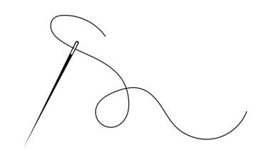 Beyaz arka planda iplik iğnesi. Tekstil tasarımı için iplik. Siluet illüstrasyonu.