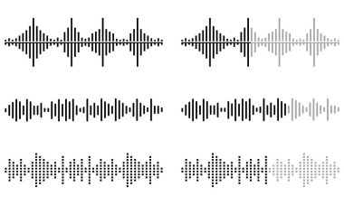 Vektör müzik ses dalgası ayarlandı. Titreşim ve nabız çizgileri. Ses Çalıcı. Ses eşitleyici.