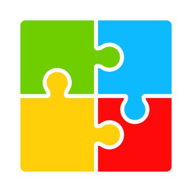 Renkli bir yapboz. Dört parça yapboz. Renkli çocuk yapbozu. Vektör 10 Eps.