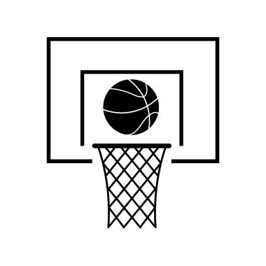 Oyun tasarımı için basketbol ağı ve top. Basketbol maçı için illüstrasyon. Vektör 10 EPS.