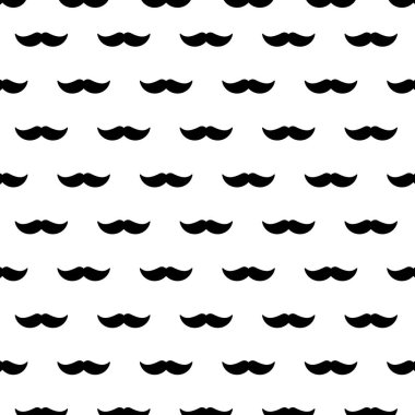 Retro bıyıksız desen. Duvar kâğıdı dizaynı için siyah bıyıklı hippi kusursuz desen. Vektör 10 EPS.
