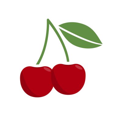 Beyaz arkaplanda kırmızı kiraz çizimi. Çizgi film tarzı kiraz illüstrasyonu. Taze sağlıklı yiyecekler..